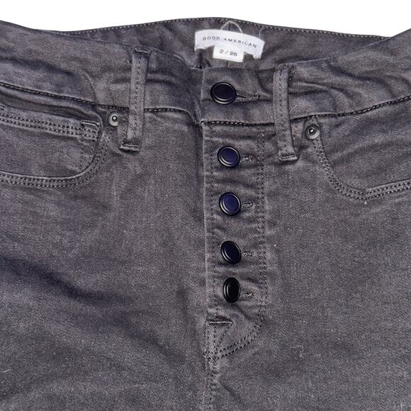 Good American Straight Leg Ankle Jeans Womens Sz 2/26 Black Button Fly High Rise - Picture 3 of 7